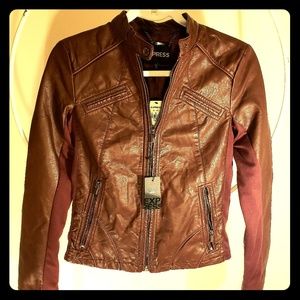 ⚘EXPRESS NWT Brown Faux Leather xs Moto Jacket